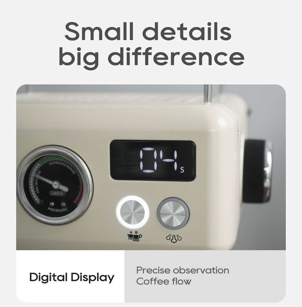 HiBREW H10A Coffee Machine, Adjustable Temperature & Cup Volume, 20Bar, 58mm Portafilter, 1.8L Removable Water Tank, Beige