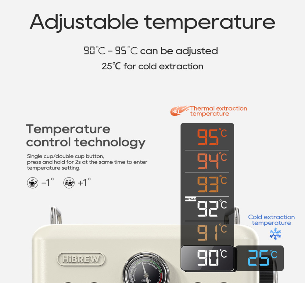 HiBREW H10A Coffee Machine, Adjustable Temperature & Cup Volume, 20Bar, 58mm Portafilter, 1.8L Removable Water Tank, Beige