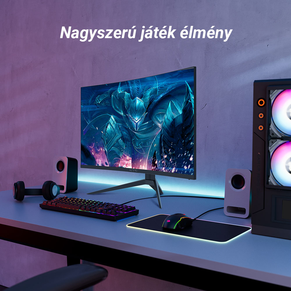 KTC H27S17 27 hüvelykes, 1500R ívelt gamer monitor, QHD 2560x1440, 16:9 ELED, 165Hz, 99% sRGB, 4000:1 kontrasztarány, 1ms MPRT válaszidő, alacsony mozgás okozta elmosódás, FreeSync kompatibilis, G-Sync, USB, HDMI2.0, 2xDP1.2, Audio kimenet, VESA tartó.