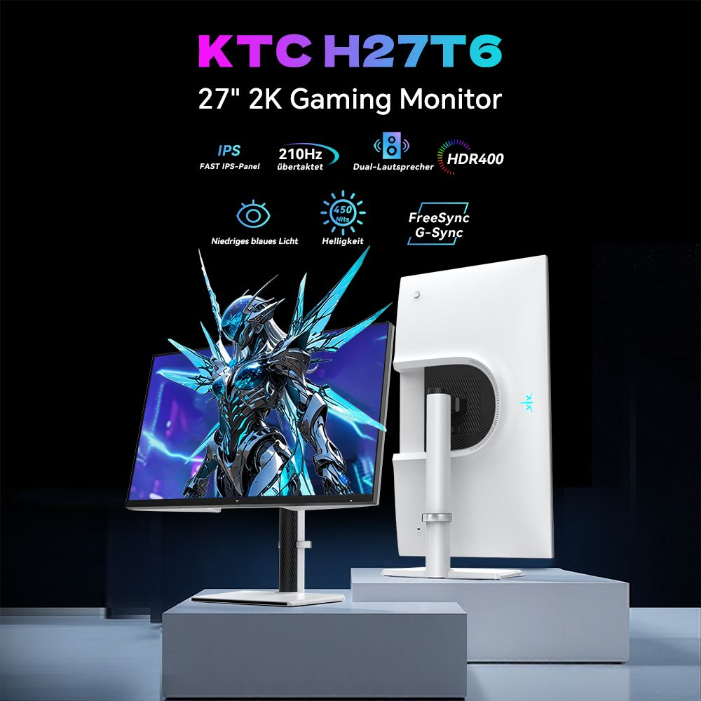 KTC H27T6 Gaming-Monitor, 27 Zoll 2560 x 1440 Fast-IPS-Bildschirm, 210 Hz Bildwiederholfrequenz, 1 ms GTG-Reaktionszeit, HDR400, FreeSync & / G-Sync, schwaches blaues Licht und flimmerfrei, integrierte Dual-2-W-Lautsprecher