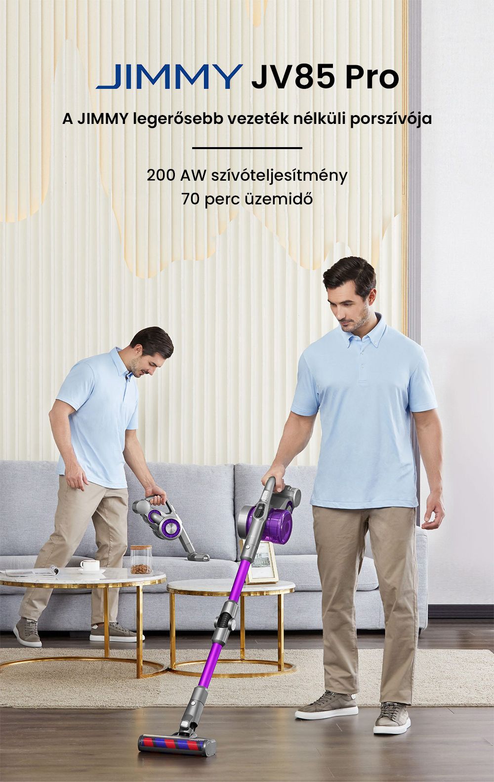 JIMMY JV85 Pro akkus kézi porszívó 200 AW erős szívóerővel, 550 W-os digitális kefe nélküli motorral, 70 perces üzemidővel, ultra alacsony zajszinttel padlók és bútorok tisztításához a Xiaomitól
