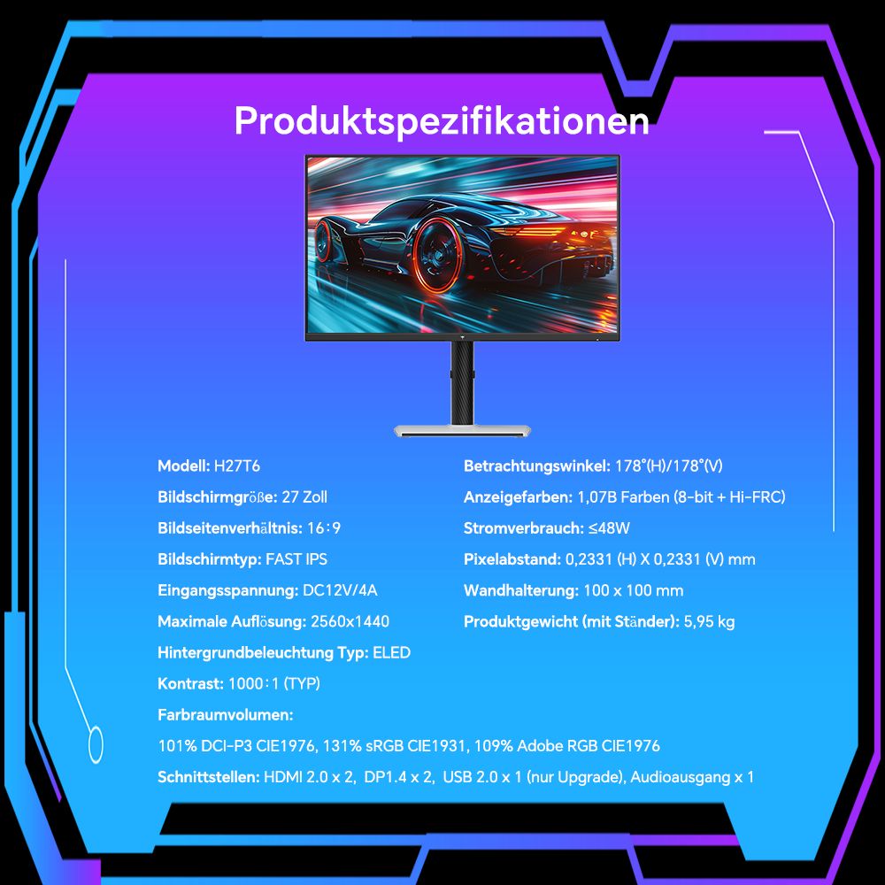 KTC H27T6 Gaming-Monitor, 27 Zoll 2560 x 1440 Fast-IPS-Bildschirm, 210 Hz Bildwiederholfrequenz, 1 ms GTG-Reaktionszeit, HDR400, FreeSync & / G-Sync, schwaches blaues Licht und flimmerfrei, integrierte Dual-2-W-Lautsprecher