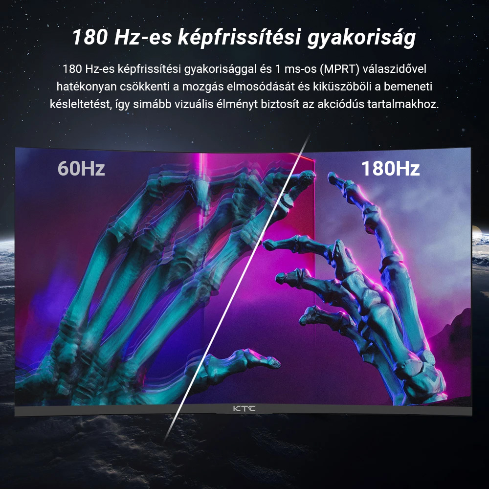 KTC H27S17 27 hüvelykes, 1500R ívelt gamer monitor QHD 2560x1440 16:9 ELED 170Hz 120% sRGB 4000:1 Kontrasztarány 1ms MPRT válaszidő Alacsony mozgás okozta elmosódás FreeSync-kompatibilis G-Sync USB 2xHDMI2.0 2xDP1.4 Audio kimenet VESA tartó