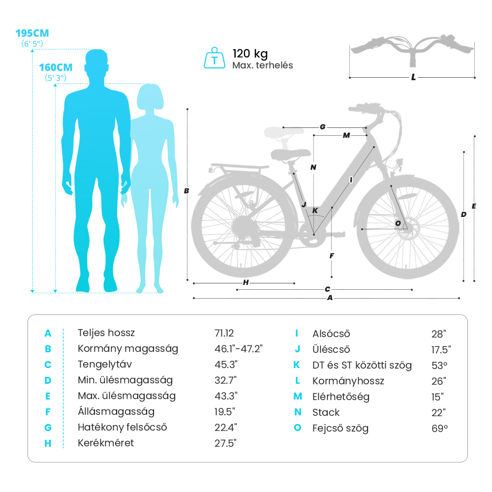 Eglide T2 elektromos kerékpár, 250 W-os motor, 36 V-os 13 Ah-s akkumulátor, 27,5 x 2,1 hüvelykes gumiabroncs, 25 km/h maximális sebesség, 100 km-es hatótávolság, hidraulikus tárcsafékek, zárható teleszkópvilla, Shimano 7 sebességes váltó, LCD kijelző, alkalmazásvezérlés