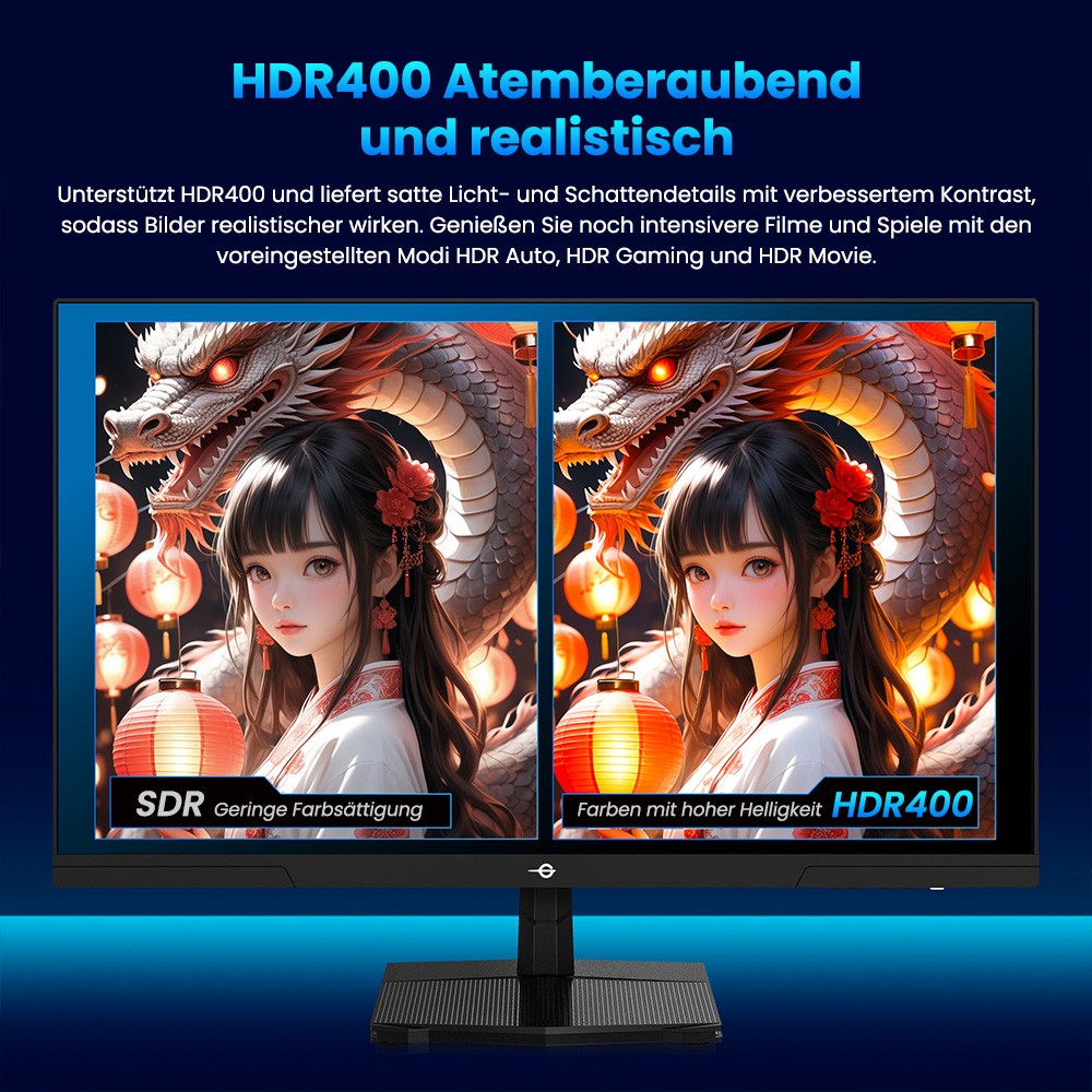 TITAN ARMY P27GR Gaming-Monitor, 27 Zoll 2560 x 1440 Fast-IPS-Bildschirm, 180 Hz Bildwiederholrate, 1 ms GTG, 99 % sRGB, HDR10, Adaptive-Sync, Gaming-Modus, dynamische OD, PBP- und PIP-Anzeige, schwaches blaues Licht, einstellbare Neigung, VESA-Wandmontage