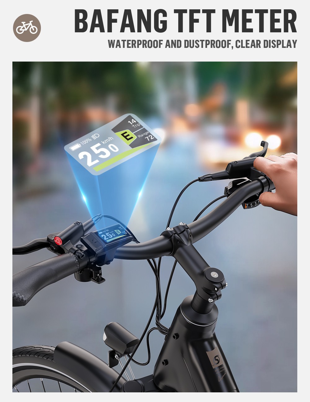 ONESPORT OT07 Electric Bike 250W BAFANG Mid Drive Motor 36V 14AH Battery 27.5 inch Tires 25km/h Max Speed, 110km Range, Shock Absorbing Fork, Hydraulic Disc Brakes, SHIMANO 7-Speed - Black