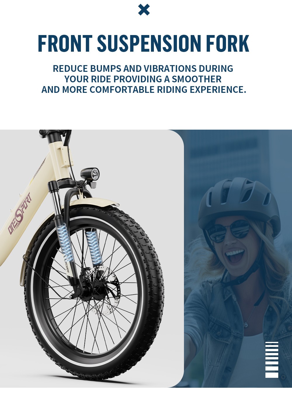 ONESPORT OT16 Electric Bike 20*3.0 inch Tires, 48V 17Ah Battery 25km/h Max Speed 3 Riding Modes 7-Speeds Disc Brakes - White