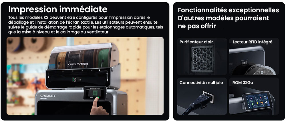 Imprimante 3D Creality K2 Pro Combo, système CFS, 300 x 300 x 300 mm