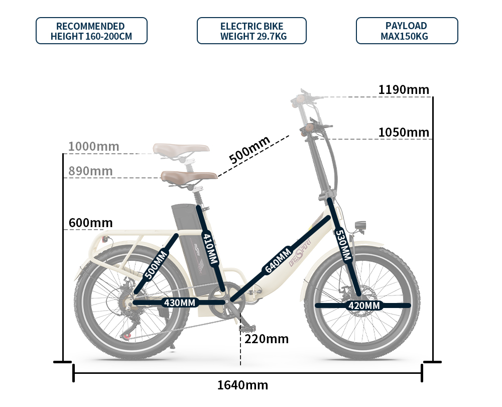 ONESPORT OT16-2 Elektrofahrrad, 250W Motor, 48V 17Ah Akku, 20x3,0 Zoll Reifen, 25km/h Höchstgeschwindigkeit, 120km Reichweite, Mechanische Scheibenbremsen – Weiß
