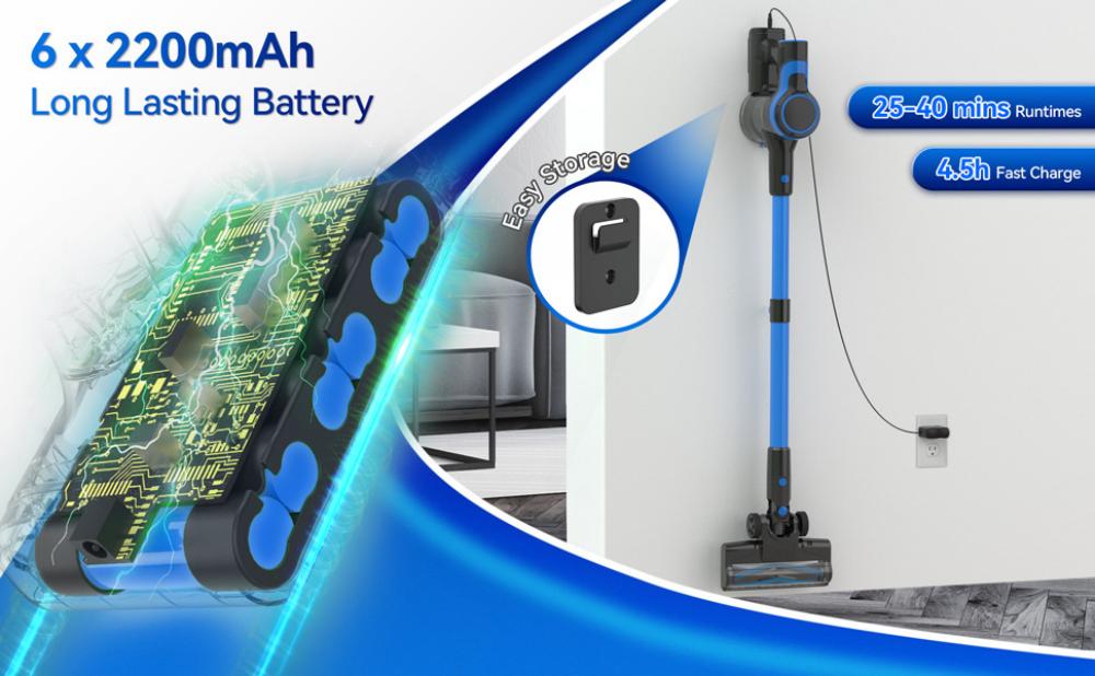 TASVAC V50 Cordless Vacuum Cleaner, 25KPa Powerful Suction Stick Vacuum with LED Display, 40 Mins Runtime, 5-Stage Filtration & Detachable Battery for Home Cleaning