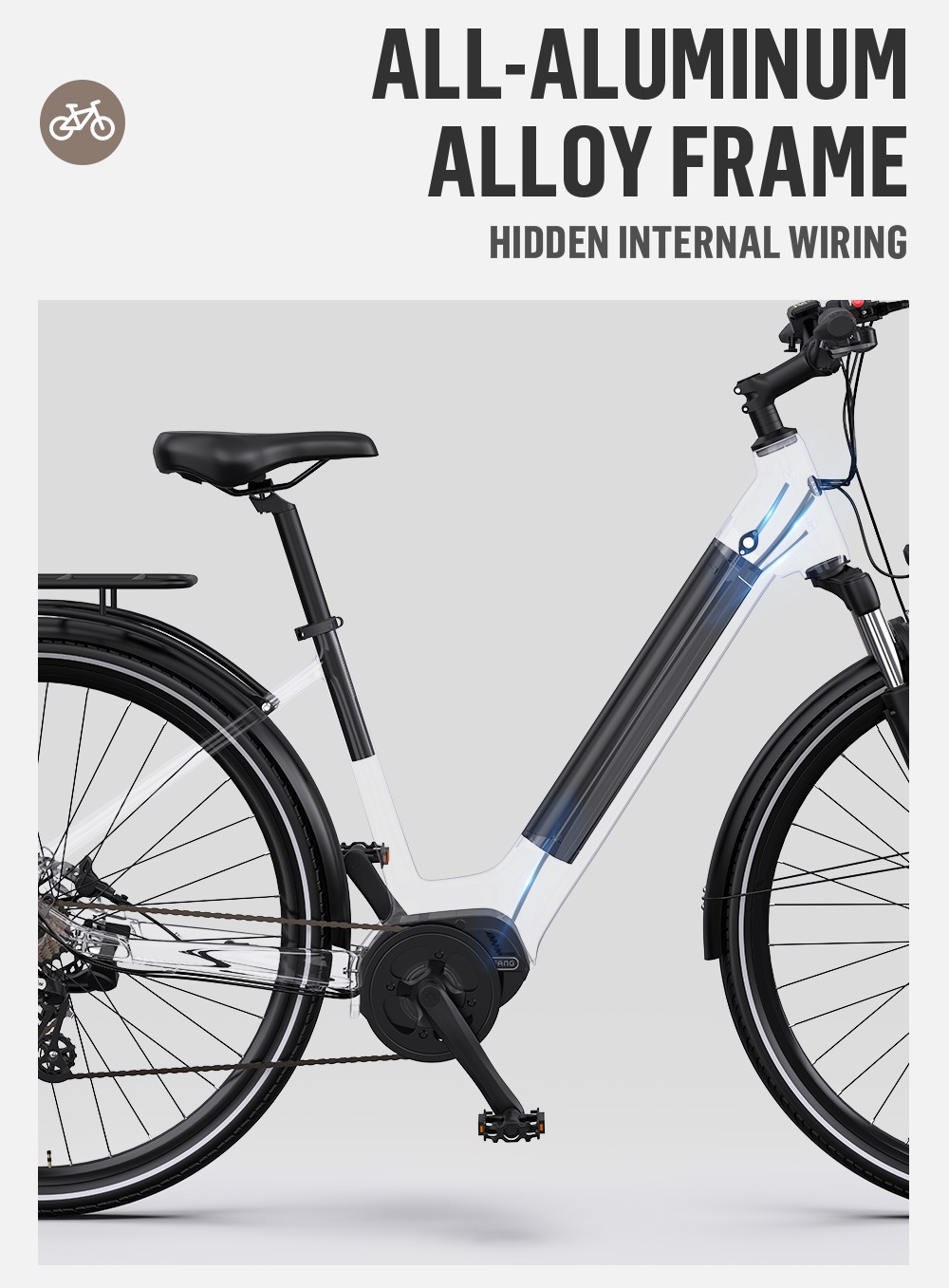 ONESPORT OT07 Vélo électrique, 250 W BAFANG Moteur à entraînement central, Batterie 36 V 14 Ah, Pneus 27,5 pouces, Vitesse maximale 25 km/h, Autonomie 110 km, Fourche amortissante, Freins à disque hydrauliques, SHIMANO 7 vitesses - Noir