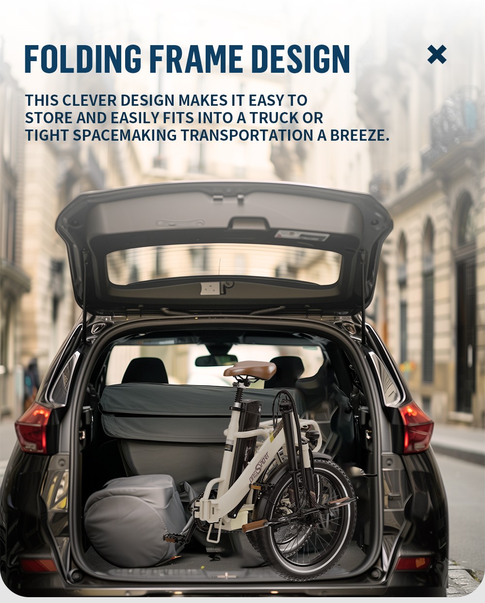 ONESPORT OT16 Electric Bike 20*3.0 inch Tires, 48V 17Ah Battery 25km/h Max Speed 3 Riding Modes 7-Speeds Disc Brakes - White