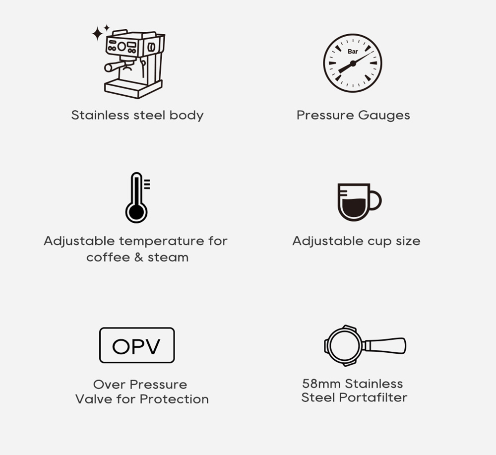 HiBREW H10A Coffee Machine, Adjustable Temperature & Cup Volume, 20Bar, 58mm Portafilter, 1.8L Removable Water Tank, Beige