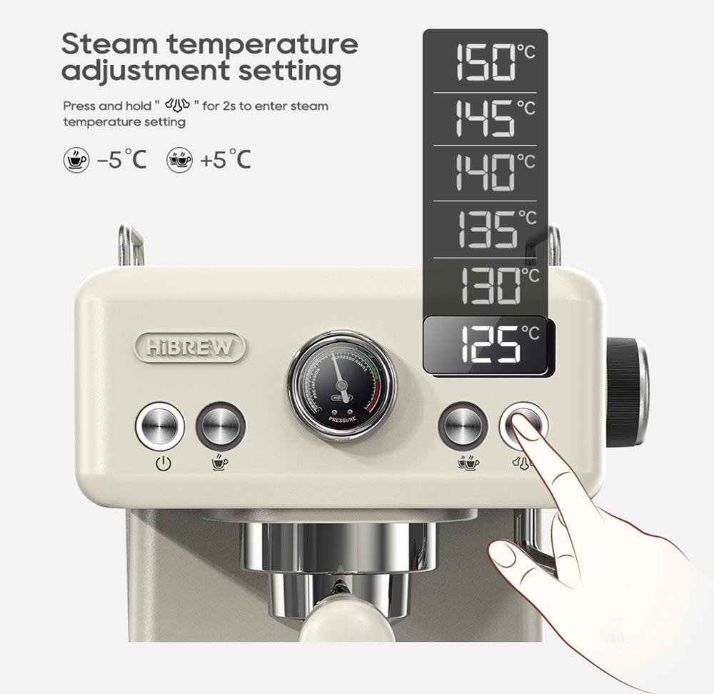 HiBREW H10A Coffee Machine, Adjustable Temperature & Cup Volume, 20Bar, 58mm Portafilter, 1.8L Removable Water Tank, Beige