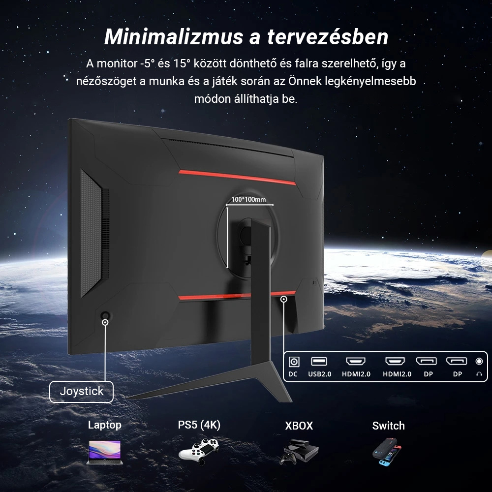 KTC H27S17 27 hüvelykes, 1500R ívelt gamer monitor, QHD 2560x1440, 16:9 ELED, 165Hz, 99% sRGB, 4000:1 kontrasztarány, 1ms MPRT válaszidő, alacsony mozgás okozta elmosódás, FreeSync kompatibilis, G-Sync, USB, HDMI2.0, 2xDP1.2, Audio kimenet, VESA tartó.