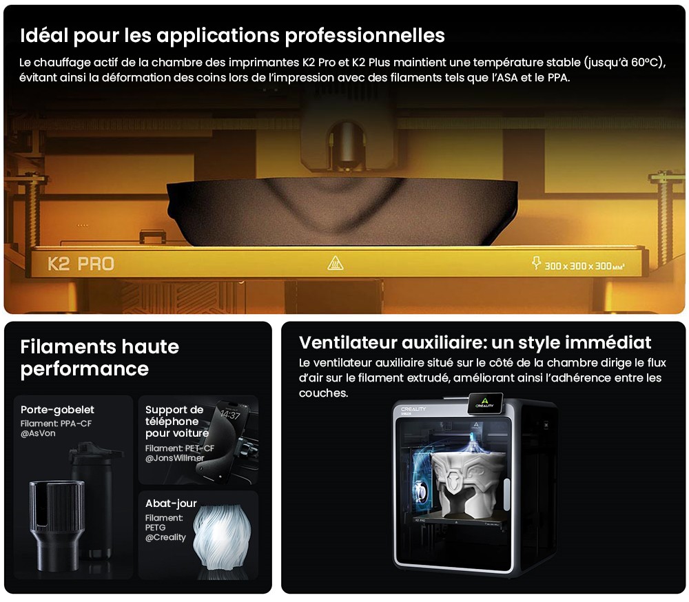 Imprimante 3D Creality K2 Pro Combo, système CFS, 300 x 300 x 300 mm