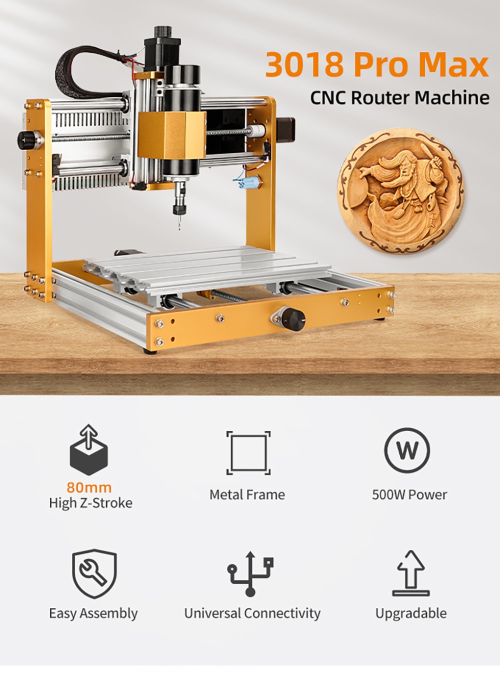 Annoytools 3018 Pro Max CNC Router Machine, 500W Spindle, 3 Axis Limit Switches, 0.1mm Precision, 2000mm/min Speed, 300x180x80mm Working Area, Emergency Stop & GRBL Offline Controller, Compatible with Wood/Acrylic/MDF/Plastic