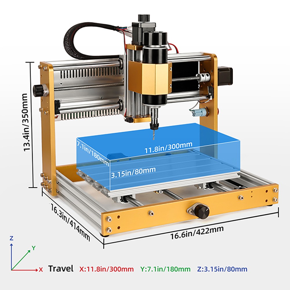 Annoytools 3018 Pro Max CNC Router Machine, 500W Spindle, 3 Axis Limit Switches, 0.1mm Precision, 2000mm/min Speed, 300x180x80mm Working Area, Emergency Stop & GRBL Offline Controller, Compatible with Wood/Acrylic/MDF/Plastic