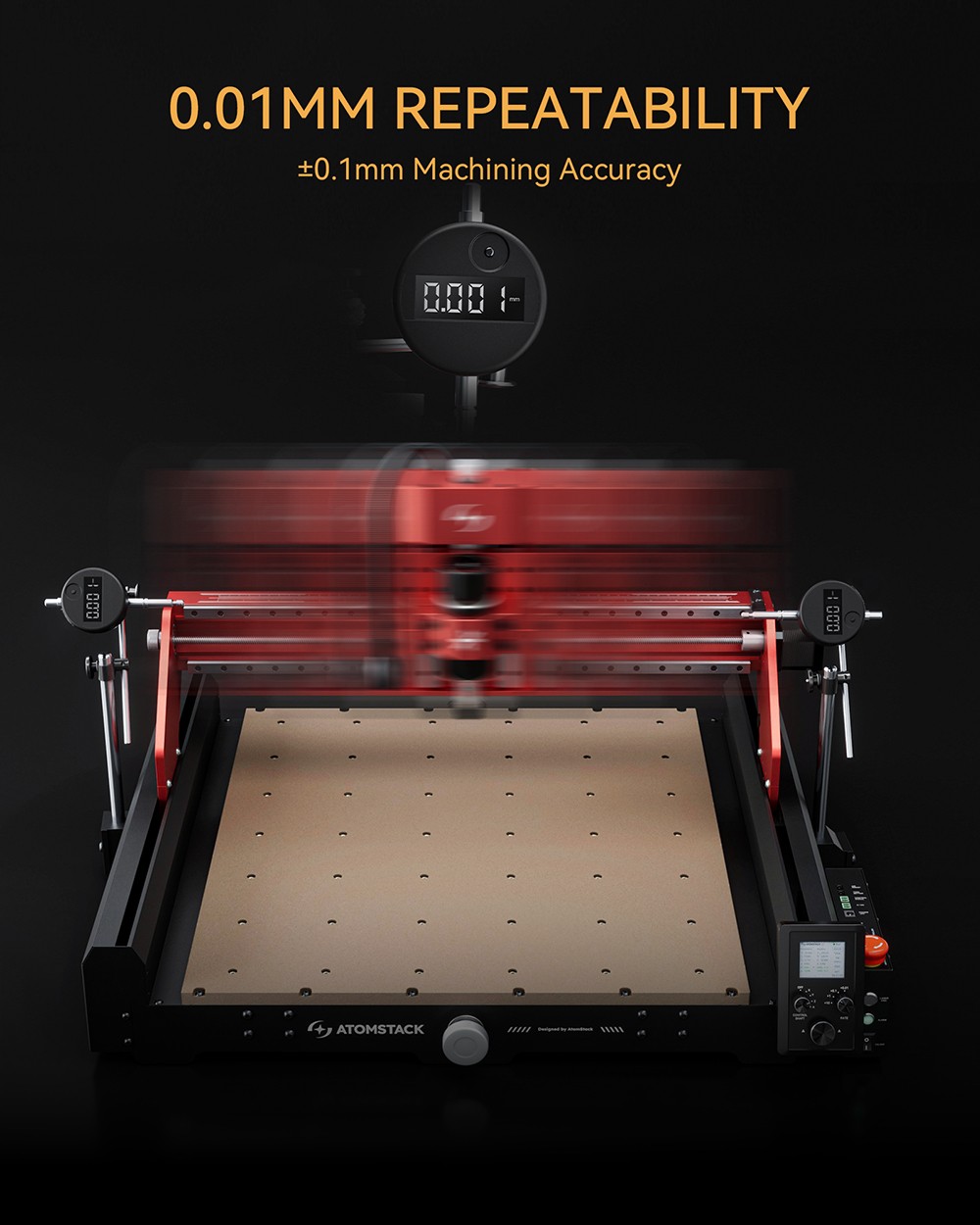 AtomStack C4 Pro CNC Router Machine, 200W Spindle, 4-Axis Intelligent Control, 0.01mm Precision, 2000mm/min Speed, 12000RPM, 420x420mm Working Area, Compatible with Metal/Wood/PCB