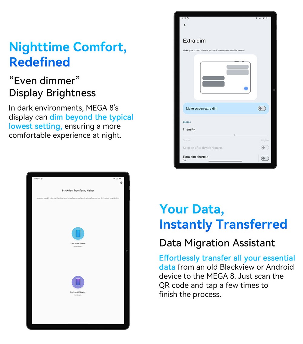 Tablette Blackview MEGA 8, écran IPS 13 pouces 90 Hz, processeur Unisoc Tiger T620 8 cœurs, RAM 12 Go + 24 Go, ROM 512 Go, Android 15, appareil photo 50 Mpx + 13 Mpx + 2 Mpx, batterie 11 000 mAh, charge rapide 18 W, Wi-Fi 5G, Bluetooth 5.0, GPS/Glonass/Beidou/Galileo
