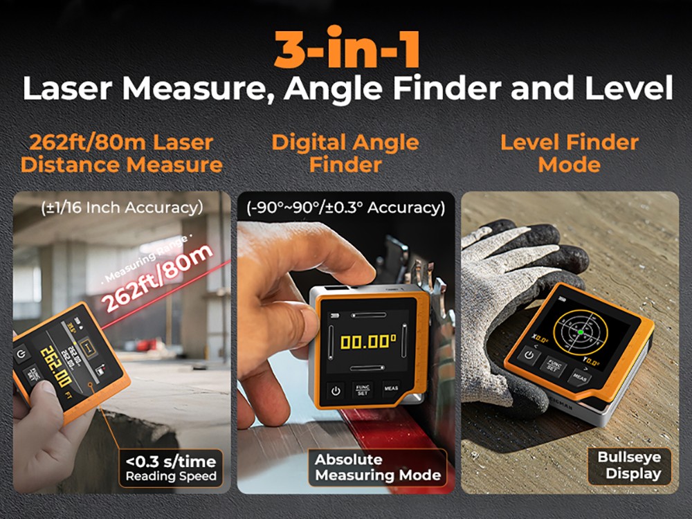 CIGMAN CD-80 Laser Tape Measure, 262ft/80m Measurement, 6 Units Switchable, 1000mAh Rechargeable Battery