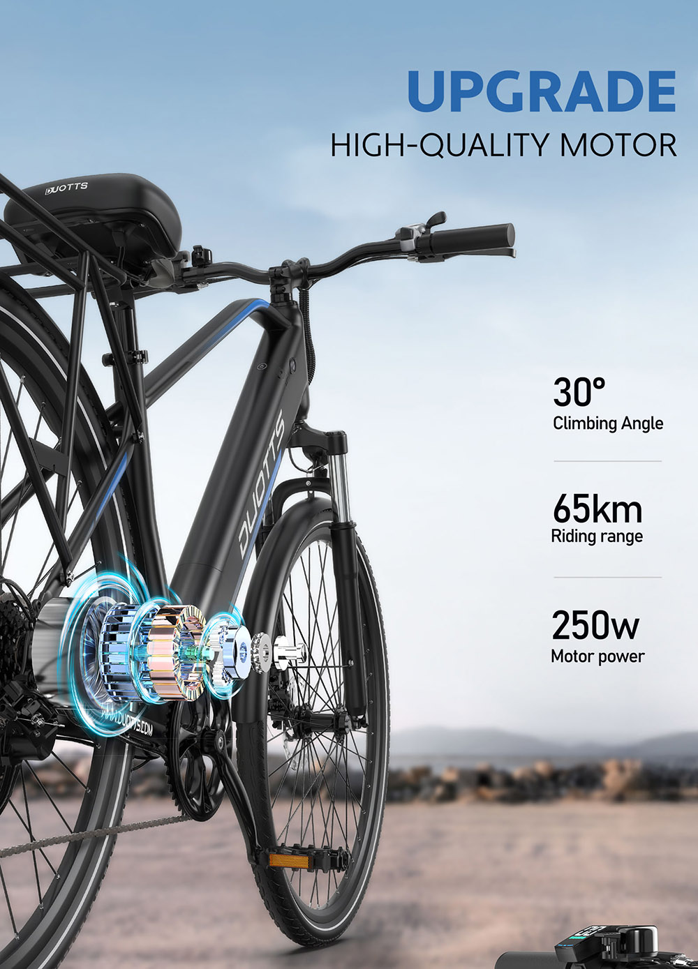 DUOTTS C29 Lite Electric Bike, 250W Motor, 36V 13Ah Battery, 27.5 inch Tires, 25kn/h Max Speed, 65km Range, Mechanical Disc Brakes, Front Suspension Fork, Shimano 7-speed