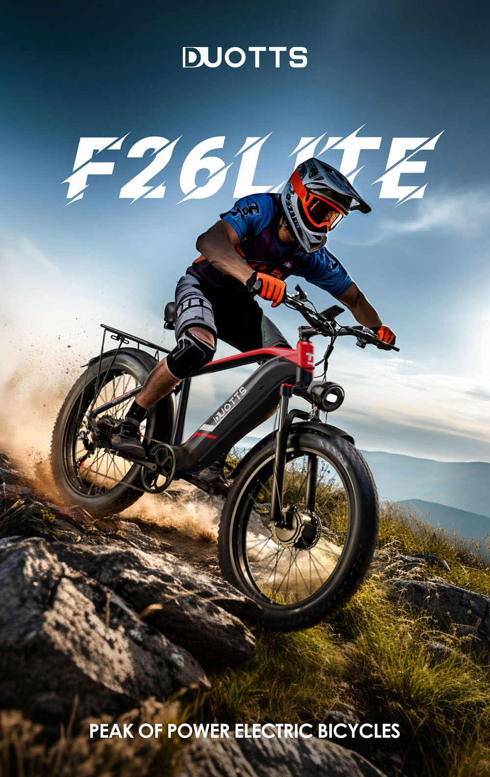 DUOTTS F26 Lite Electric Bike, 500W Motor, 48V 18Ah Battery, 26*4.0 inch Tires, 50km/h Max Speed, 90km Range, Hydraulic Disc Brake, Front Fork Hydraulic Suspension, Shimano 7-speed, APP Control - Black Red