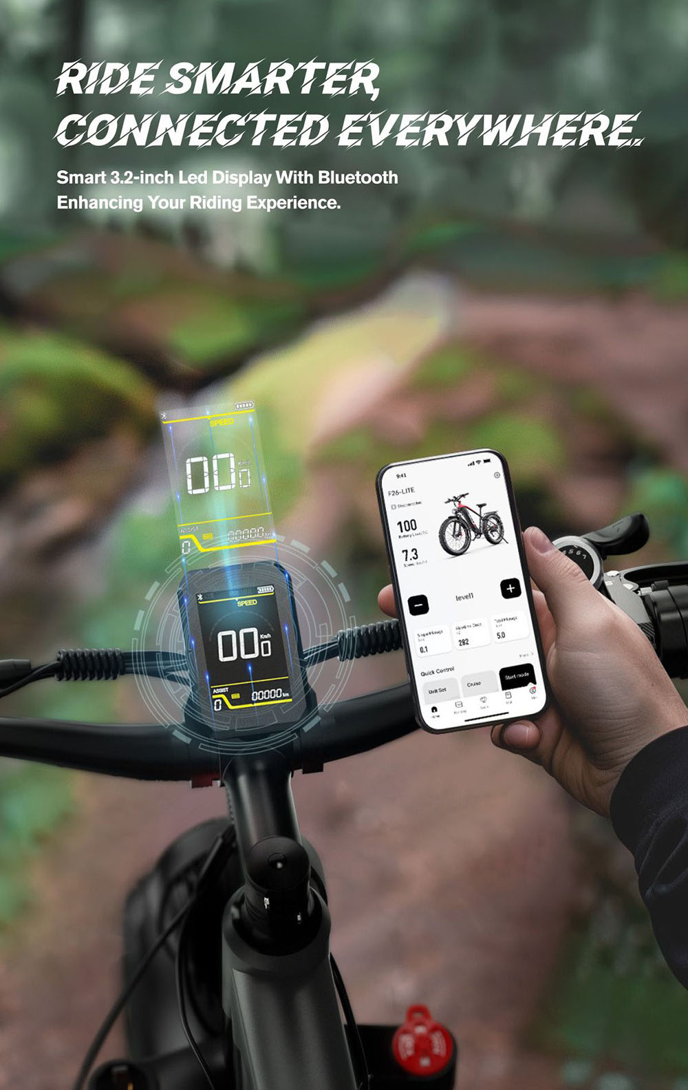 DUOTTS F26 Lite Electric Bike, 500W Motor, 48V 18Ah Battery, 26*4.0 inch Tires, 50km/h Max Speed, 90km Range, Hydraulic Disc Brake, Front Fork Hydraulic Suspension, Shimano 7-speed, APP Control - Black Red