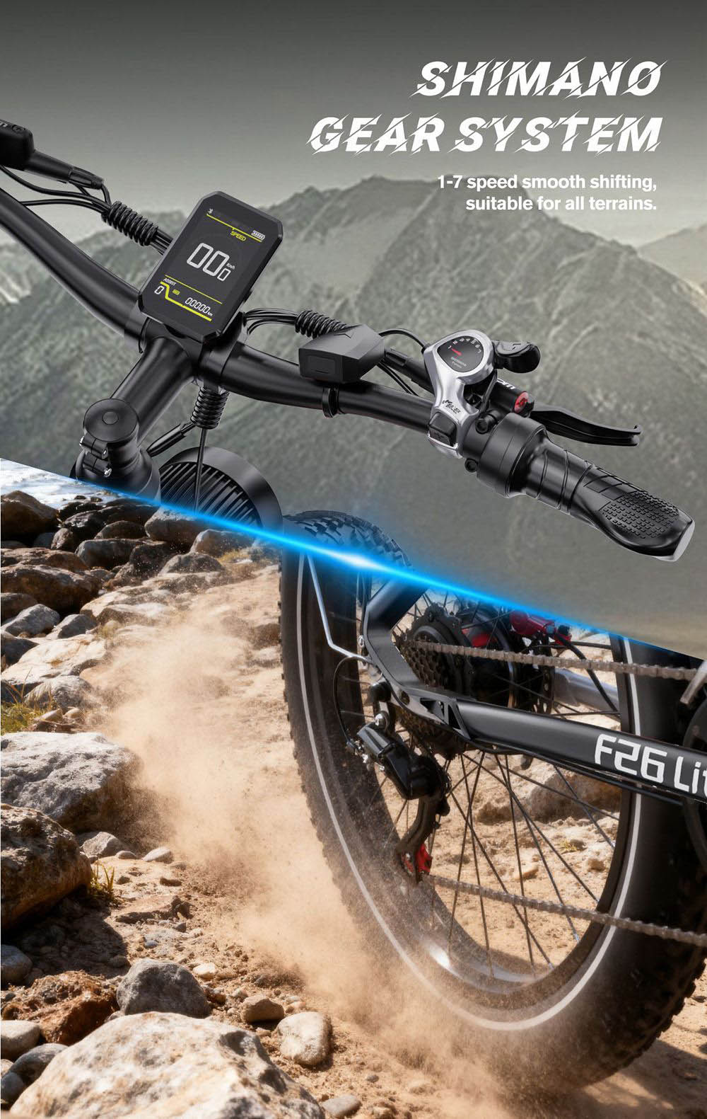 DUOTTS F26 Lite Electric Bike, 500W Motor, 48V 18Ah Battery, 26*4.0 inch Tires, 50km/h Max Speed, 90km Range, Hydraulic Disc Brake, Front Fork Hydraulic Suspension, Shimano 7-speed, APP Control - Black Red