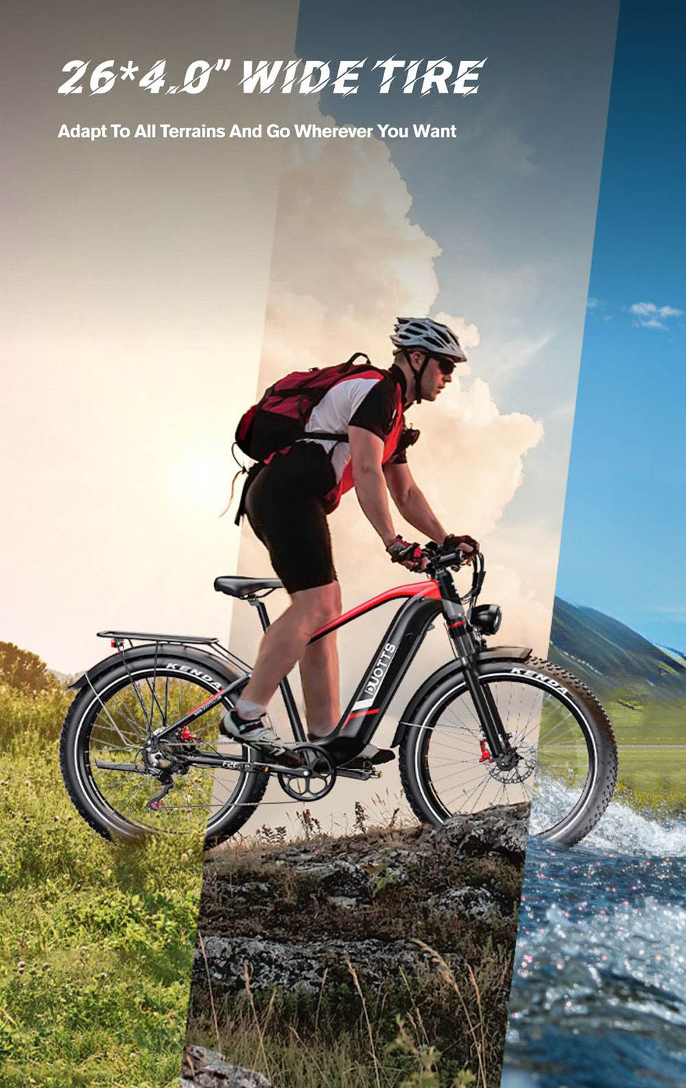 DUOTTS F26 Lite Electric Bike, 500W Motor, 48V 18Ah Battery, 26*4.0 inch Tires, 50km/h Max Speed, 90km Range, Hydraulic Disc Brake, Front Fork Hydraulic Suspension, Shimano 7-speed, APP Control - Black Red