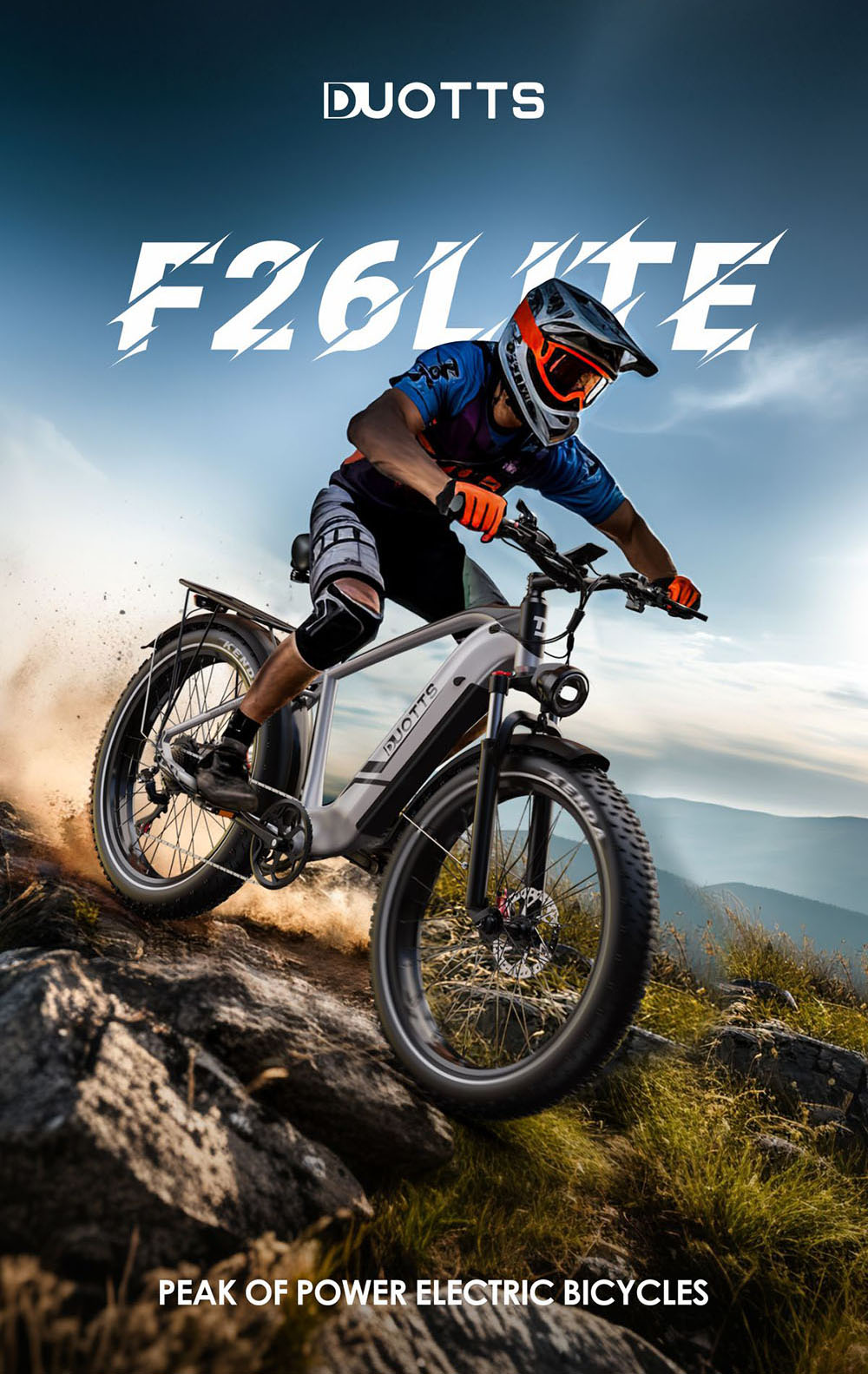 DUOTTS F26 Lite Electric Bike, 500W Motor, 48V 18Ah Battery, 26*4.0 inch Tires, 50km/h Max Speed, 90km Range, Hydraulic Disc Brake, Front Fork Hydraulic Suspension, Shimano 7-speed, APP Control - Silver White