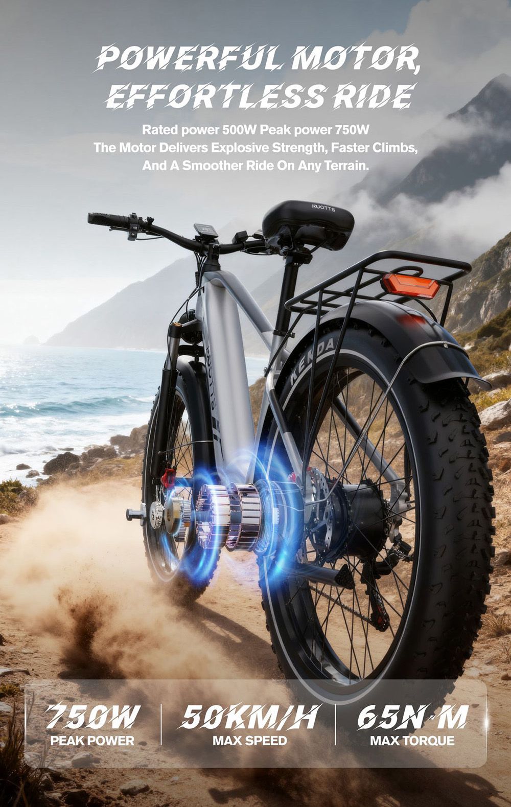 DUOTTS F26 Lite Electric Bike, 500W Motor, 48V 18Ah Battery, 26*4.0 inch Tires, 50km/h Max Speed, 90km Range, Hydraulic Disc Brake, Front Fork Hydraulic Suspension, Shimano 7-speed, APP Control - Silver White