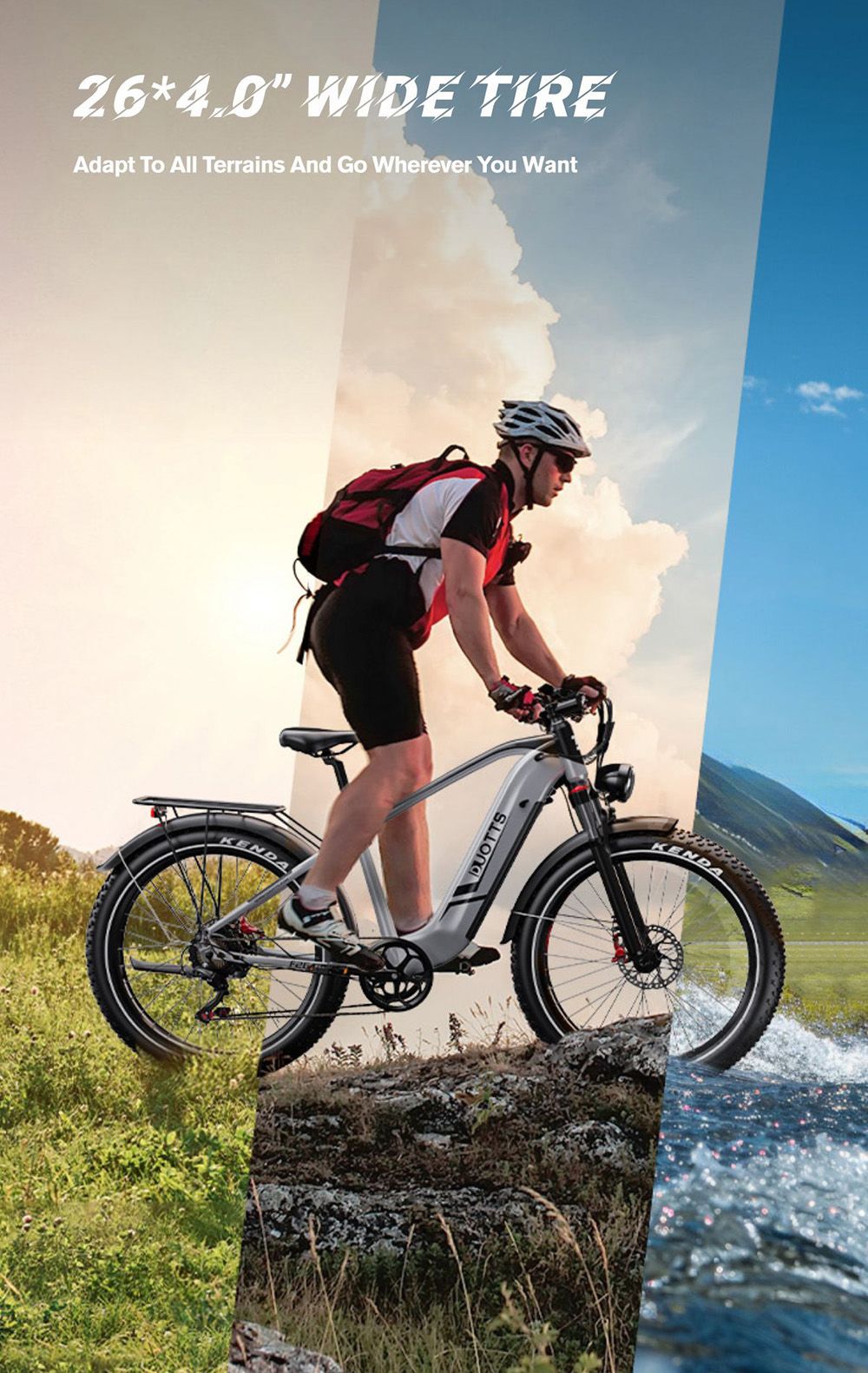 DUOTTS F26 Lite Electric Bike, 500W Motor, 48V 18Ah Battery, 26*4.0 inch Tires, 50km/h Max Speed, 90km Range, Hydraulic Disc Brake, Front Fork Hydraulic Suspension, Shimano 7-speed, APP Control - Silver White