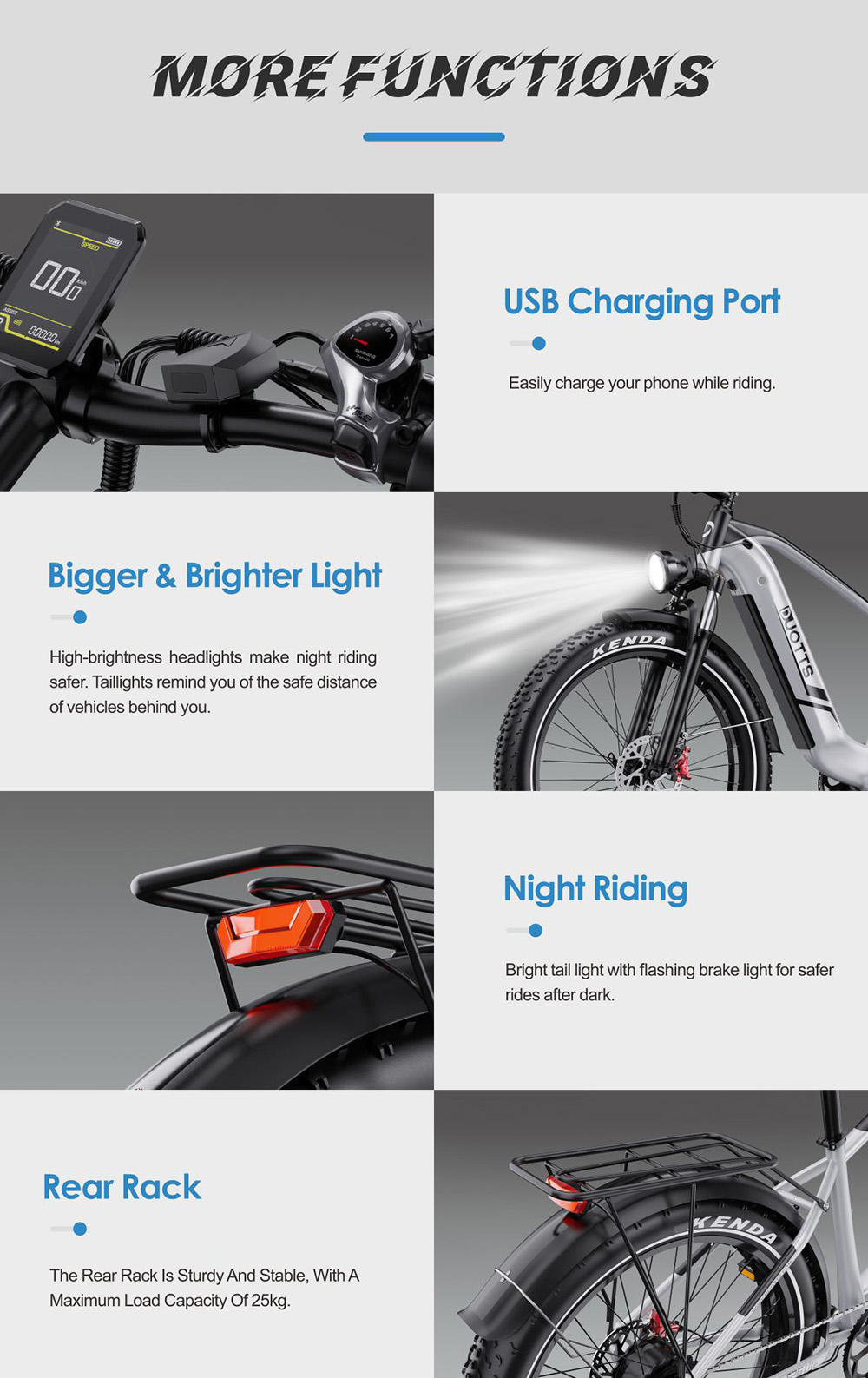 DUOTTS F26 Lite Electric Bike, 500W Motor, 48V 18Ah Battery, 26*4.0 inch Tires, 50km/h Max Speed, 90km Range, Hydraulic Disc Brake, Front Fork Hydraulic Suspension, Shimano 7-speed, APP Control - Silver White