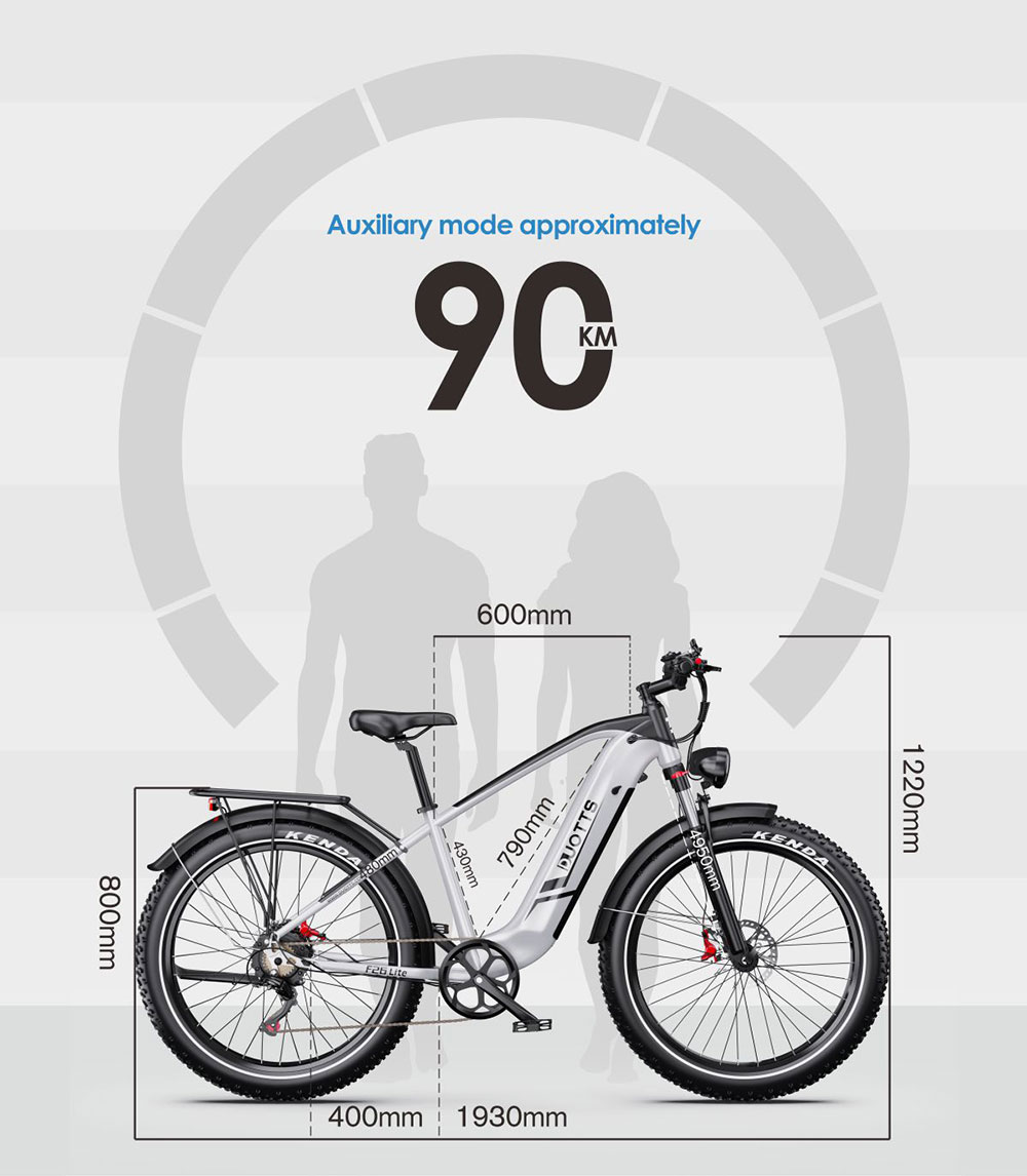 DUOTTS F26 Lite Electric Bike, 500W Motor, 48V 18Ah Battery, 26*4.0 inch Tires, 50km/h Max Speed, 90km Range, Hydraulic Disc Brake, Front Fork Hydraulic Suspension, Shimano 7-speed, APP Control - Silver White