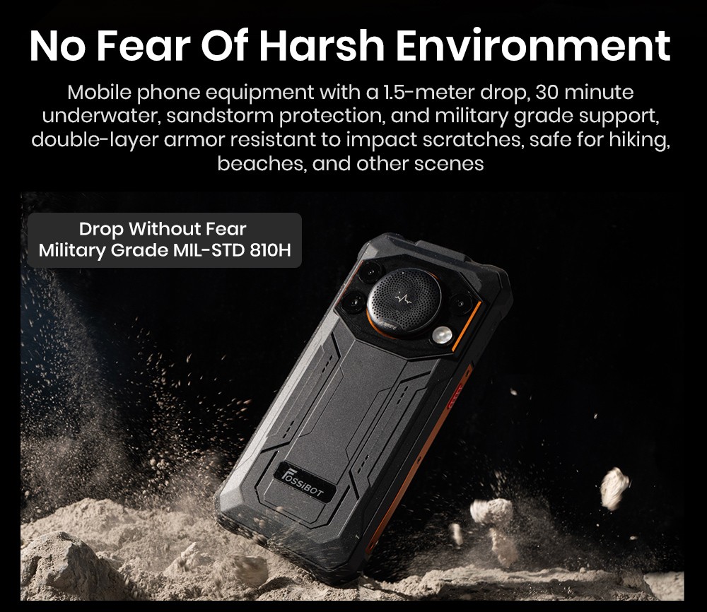 FOSSiBOT F110 Pro 5G Rugged Smartphone, 20GB RAM + 128GB ROM, 6.745-inch HD+ Display, 10000mAh Battery, 50MP AI Camera, NFC & Fingerprint & Face Unlock - Orange