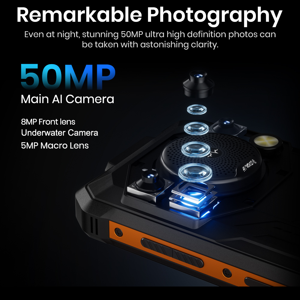 FOSSiBOT F110 Pro 5G Rugged Smartphone, 20GB RAM + 128GB ROM, 6.745-inch HD+ Display, 10000mAh Battery, 50MP AI Camera, NFC & Fingerprint & Face Unlock - Orange