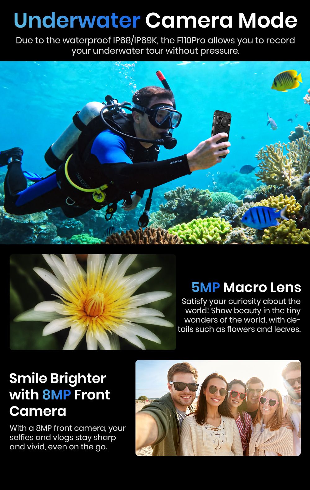 FOSSiBOT F110 Pro 5G Rugged Smartphone, 20GB RAM + 128GB ROM, 6.745-inch HD+ Display, 10000mAh Battery, 50MP AI Camera, NFC & Fingerprint & Face Unlock - Black