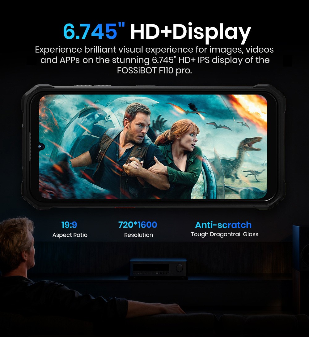 FOSSiBOT F110 Pro 5G Rugged Smartphone, 20GB RAM + 128GB ROM, 6.745-inch HD+ Display, 10000mAh Battery, 50MP AI Camera, NFC & Fingerprint & Face Unlock - Black