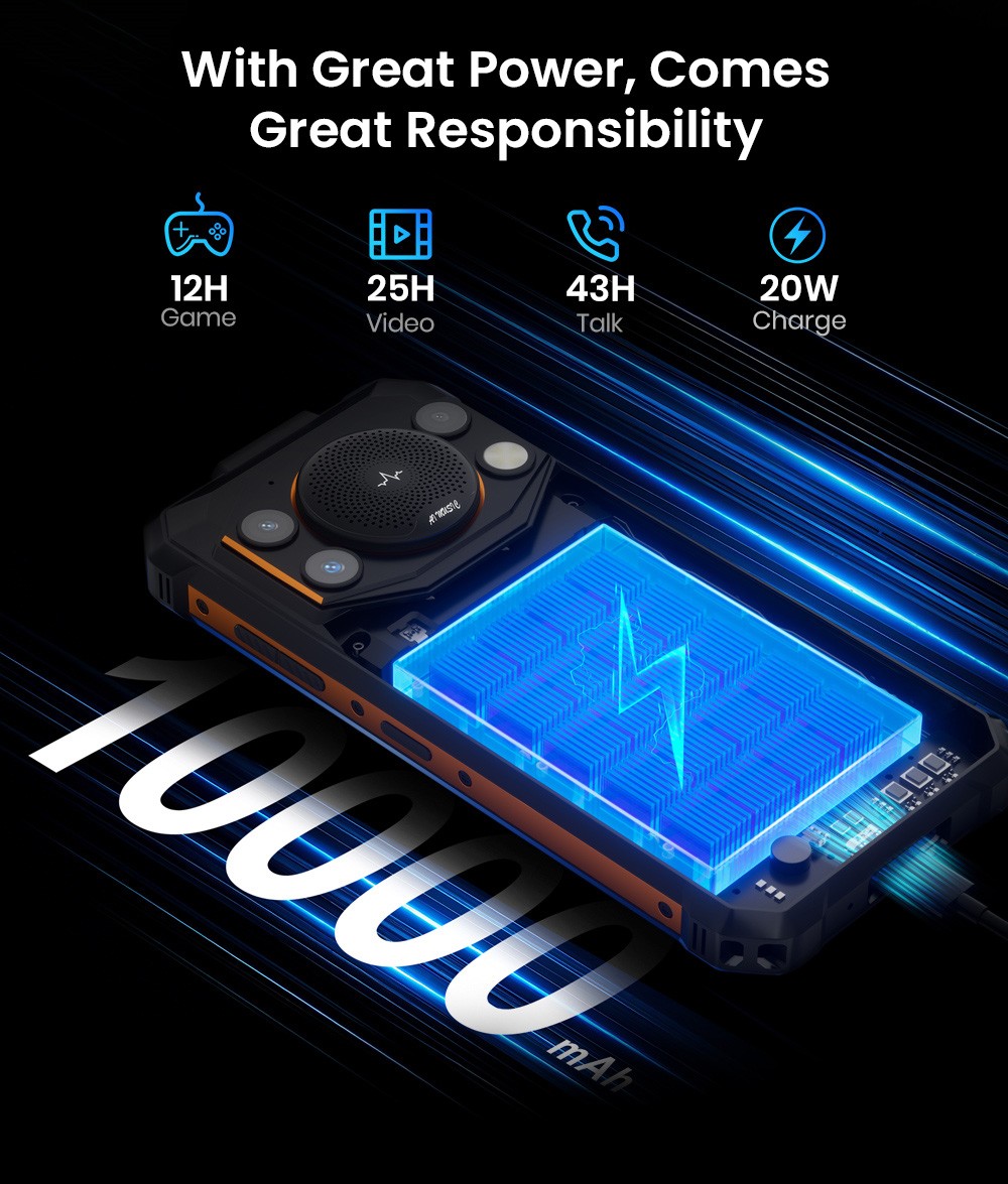 FOSSiBOT F110 Pro 5G Rugged Smartphone, 20GB RAM + 128GB ROM, 6.745-inch HD+ Display, 10000mAh Battery, 50MP AI Camera, NFC & Fingerprint & Face Unlock - Black