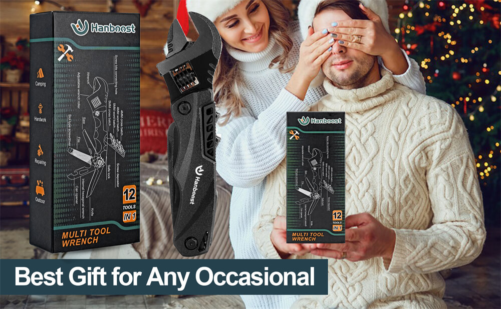 Hanboost M1 12 in 1 Multitool Wrench, Camping Gear, Multipurpose Pocket Size Gadget, with Screwdriver Cutting Saw Bottle Opener for Maintenance, Camping, DIY and Gift