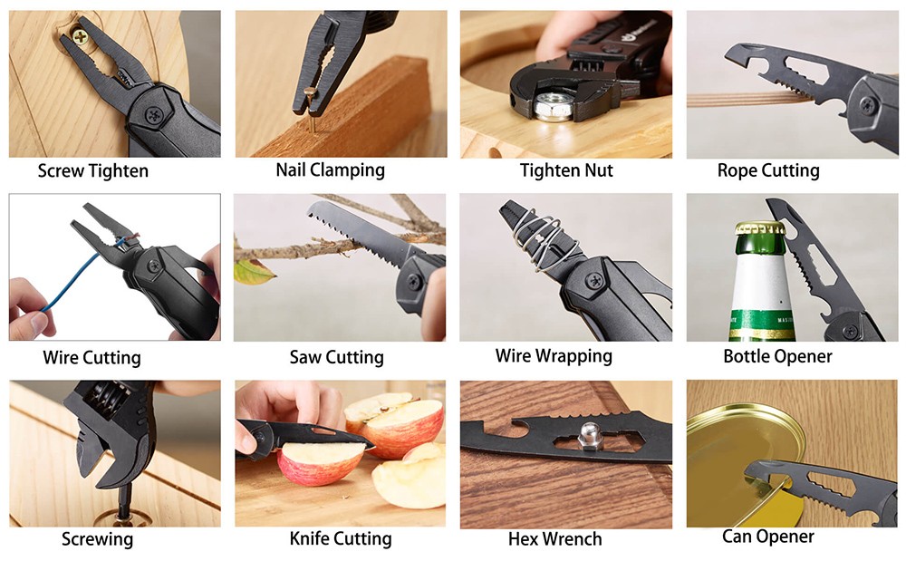 Hanboost M2 19 In 1 Multitool Wrench, Multipurpose Camping Gear, Pocket Size EDC Gadget, Adjustable Wrench with Pliers, Wire Cutter, Cutting Saw, Bottle Opener for Maintenance, Camping and DIY, Gift