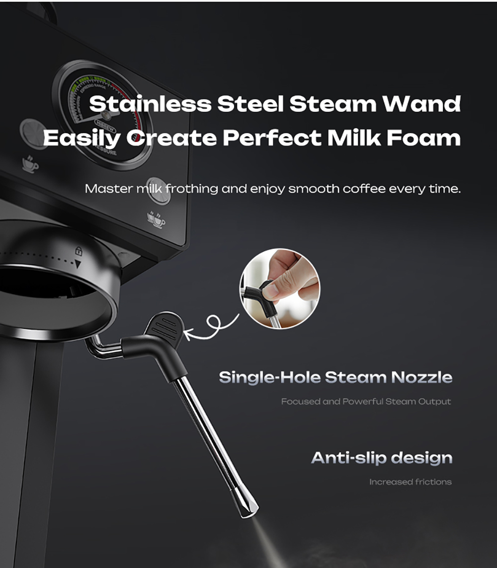 HiBREW H20 automata eszpresszógép beépített őrlővel, kettős meleg és hideg extrakcióval, 20 bar nyomással, 20 őrlési fokozattal, gőzölőfejjel latte készítéséhez, 1,4 literes víztartállyal, intelligens érintésvezérléssel