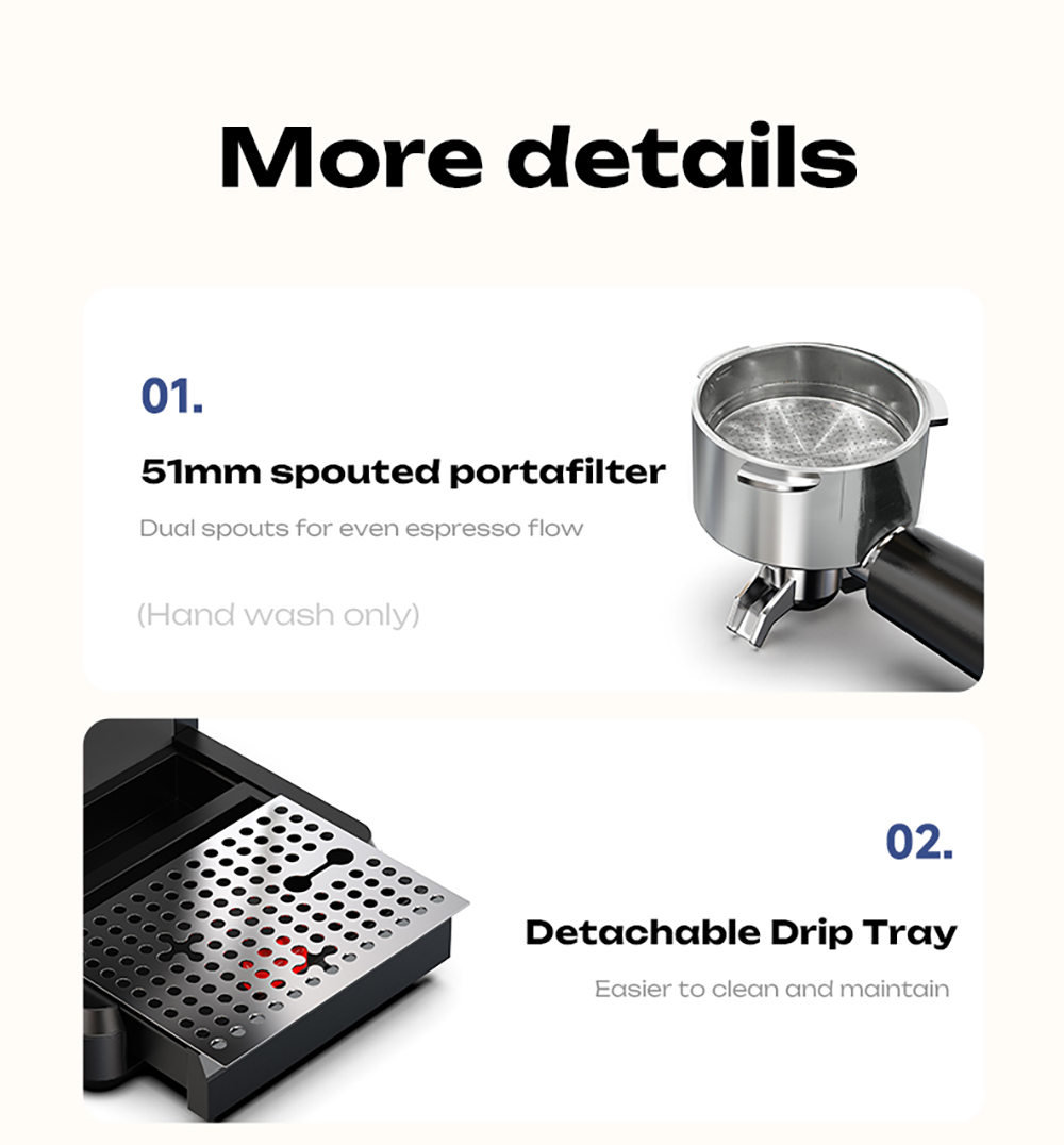 HiBREW H20 automata eszpresszógép beépített őrlővel, kettős meleg és hideg extrakcióval, 20 bar nyomással, 20 őrlési fokozattal, gőzölőfejjel latte készítéséhez, 1,4 literes víztartállyal, intelligens érintésvezérléssel