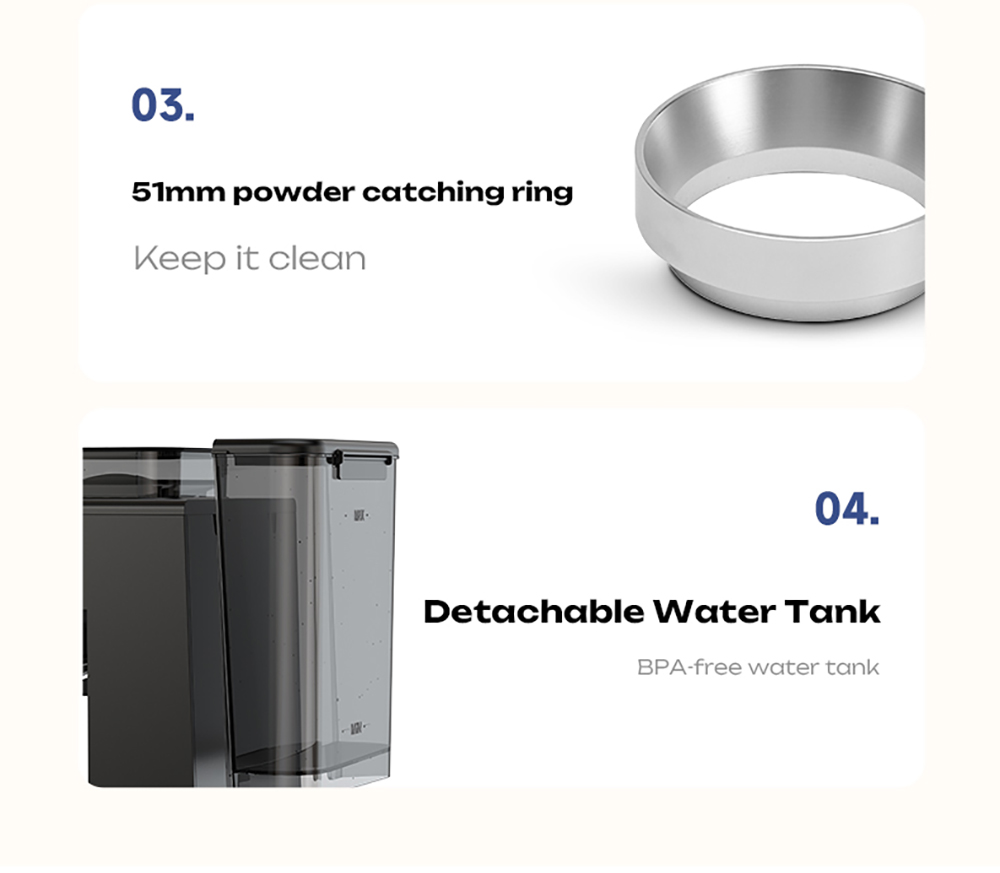 HiBREW H20 automata eszpresszógép beépített őrlővel, kettős meleg és hideg extrakcióval, 20 bar nyomással, 20 őrlési fokozattal, gőzölőfejjel latte készítéséhez, 1,4 literes víztartállyal, intelligens érintésvezérléssel