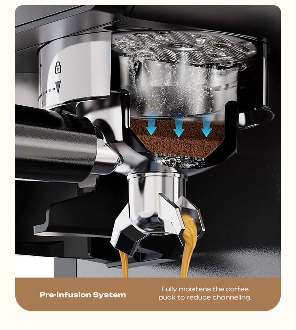 HiBREW H20 automata eszpresszógép beépített őrlővel, kettős meleg és hideg extrakcióval, 20 bar nyomással, 20 őrlési fokozattal, gőzölőfejjel latte készítéséhez, 1,4 literes víztartállyal, intelligens érintésvezérléssel