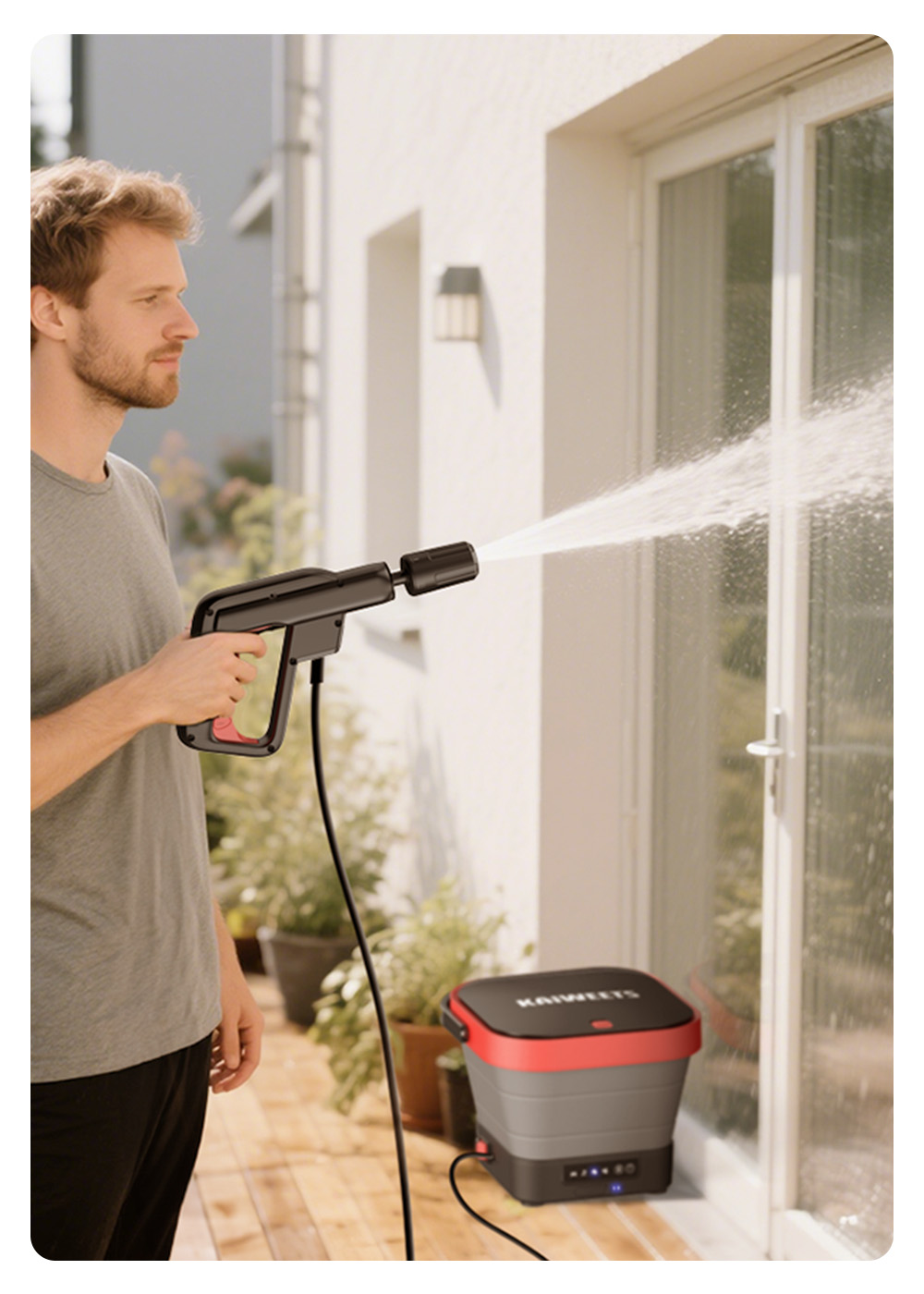 KAIWEETS KPW-F1 Portable Electric Pressure Washer, 12L Capacity, 5-in-1 Nozzle, Max 220PSI, Type-C Charging, 16.4FT Hose, for Camping/Patio/Bike/Pet Cleaning