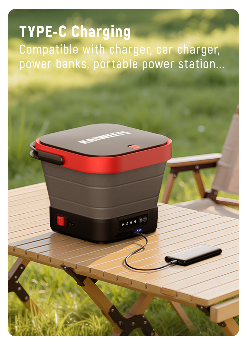 KAIWEETS KPW-F1 Portable Electric Pressure Washer, 12L Capacity, 5-in-1 Nozzle, Max 220PSI, Type-C Charging, 16.4FT Hose, for Camping/Patio/Bike/Pet Cleaning