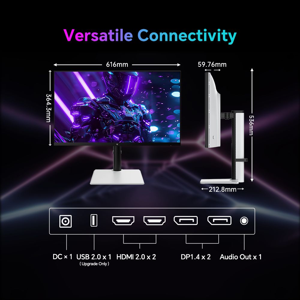 Moniteur de jeu KTC H27T6, écran IPS rapide 27 pouces 2560 x 1440, taux de rafraîchissement de 210 Hz, temps de réponse à gris 1 ms, HDR400, FreeSync et G-Sync, faible lumière bleue et sans scintillement, deux haut-parleurs 2 W intégrés, support flexible et support VESA 100 x 100 mm.