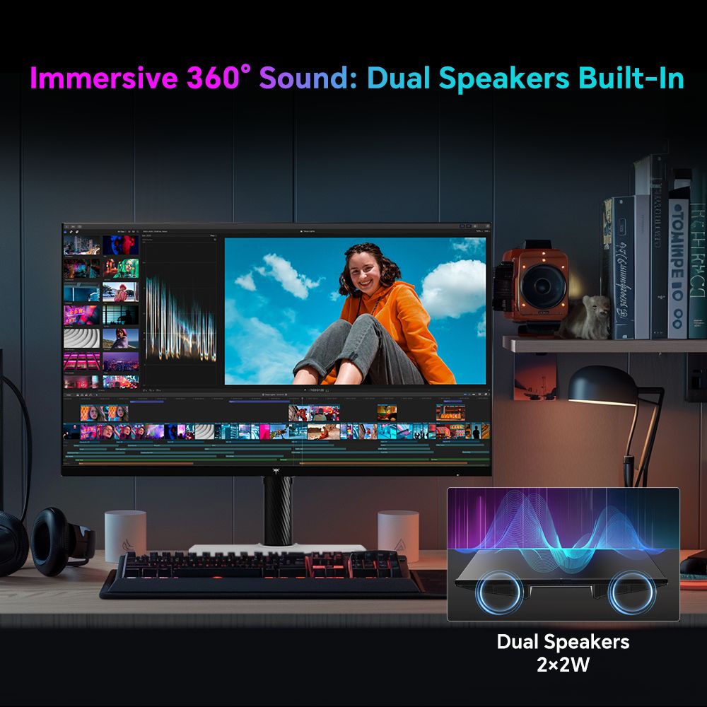 Moniteur de jeu KTC H27T6, écran IPS rapide 27 pouces 2560 x 1440, taux de rafraîchissement de 210 Hz, temps de réponse à gris 1 ms, HDR400, FreeSync et G-Sync, faible lumière bleue et sans scintillement, deux haut-parleurs 2 W intégrés, support flexible et support VESA 100 x 100 mm.